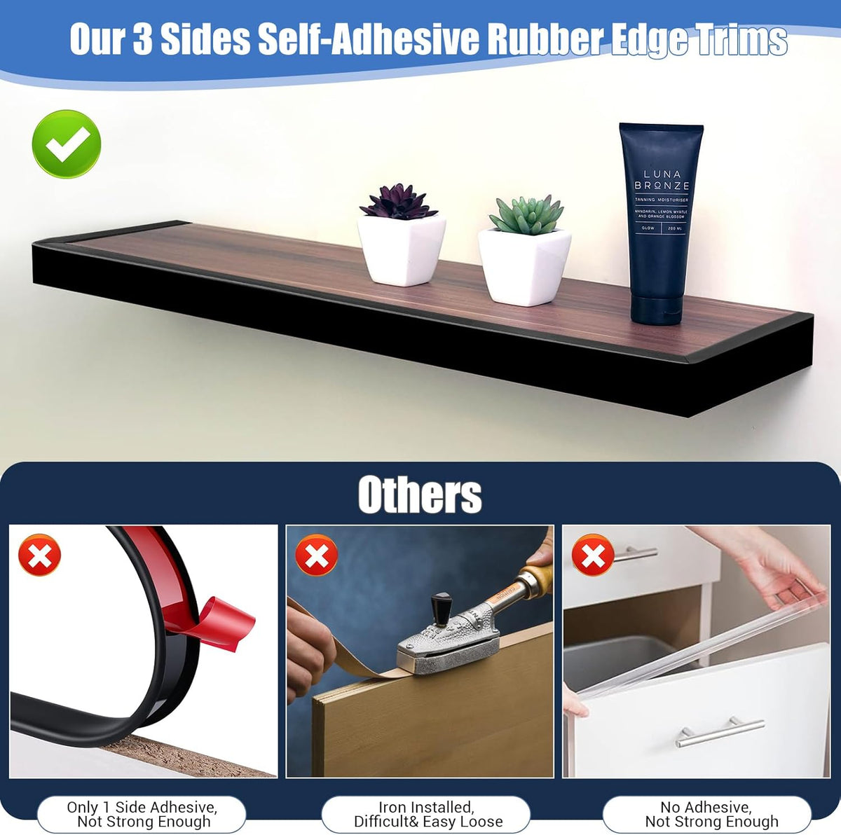 Rubber Edge Trim, Self-Adhesive Rubber Edge Trim, Edge Protector for Sheet Metal, EPDM Material, Fit 1/16"(1.0mm), Length 10Ft, Black Color, U Channel Edge Trim - Colors B