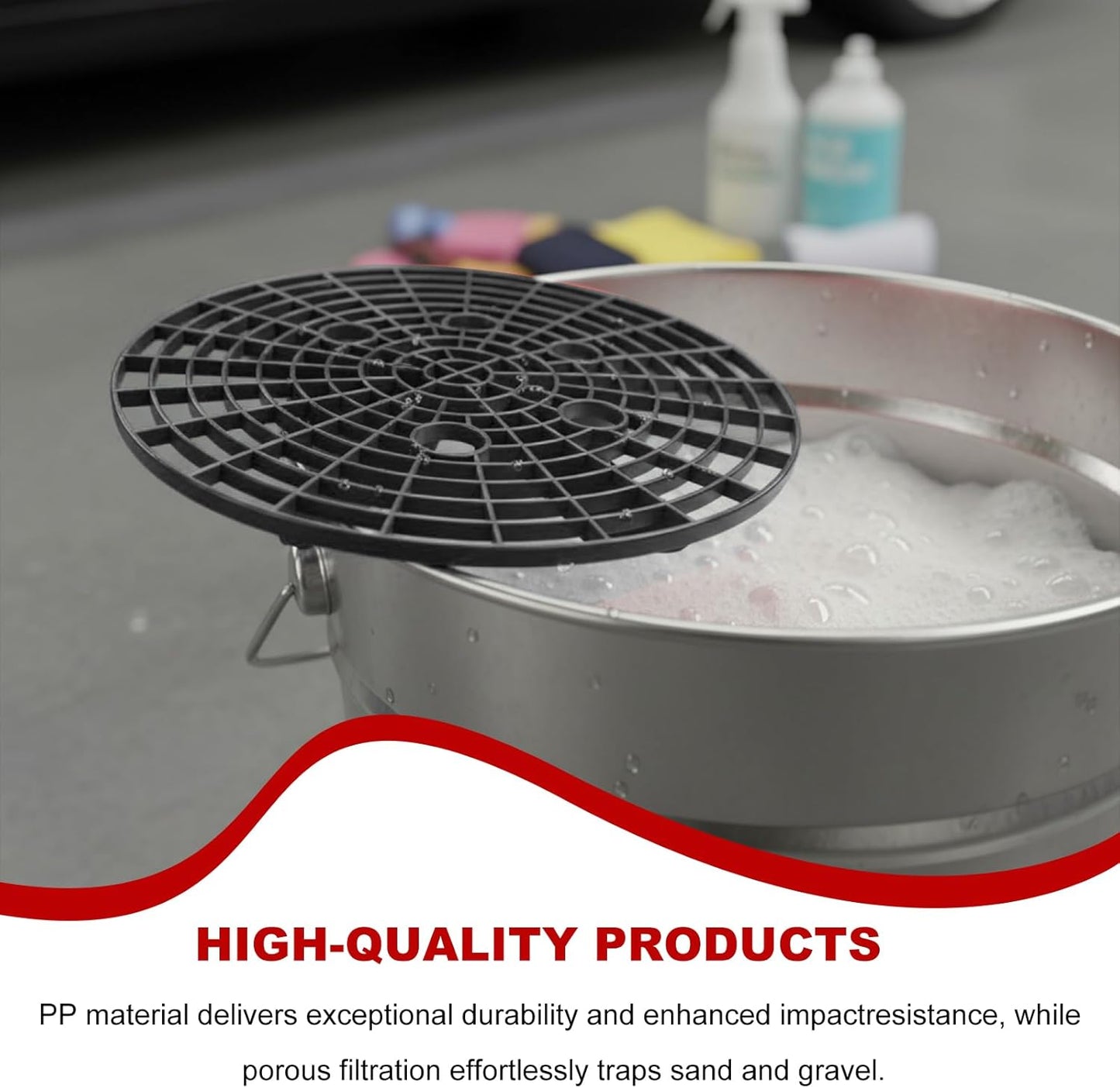 2 PCS Car Wash Bucket Insert, Auto Washing Grit Filter Dirt Trap for Removing Debris, Plastic Grit Trap Detailing Tool Fits 12-Inch Diameter or 3-5 Gallon Buckets (Black＋Red)
