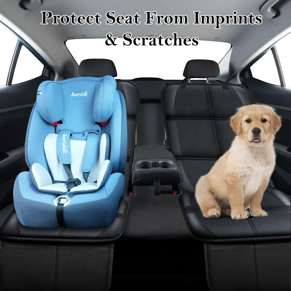 Meolsaek Car Seat Protector for Child Car Seat, Durable 600D Fabric Waterproof Car Seat Cover with Thick Pad Non-Slip Backing，No Imprints (Black 2pcs)