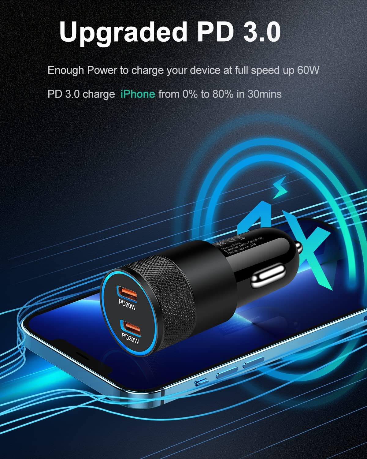60W USB C Car Charger, 2Pack USB C Cigarette Lighter Adapter Fast Charging | Dual Port PD3.0 Type C Car Charger Plug Compatible with iPhone 17 16 15 14 Pro Max Samsung Galaxy S26/S25/S24 Pixel 10 9Pro