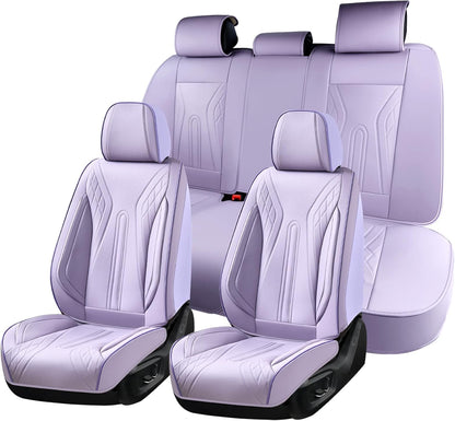 Huidasource Coffee Seat Covers Full Set, Universal Fit for Most Cars Trucks SUV, Full Coverage Leather Seat Cover, Airbag, Cupholder Compatible, Velcro Adjustable, Heaating/Cooling Function Retain