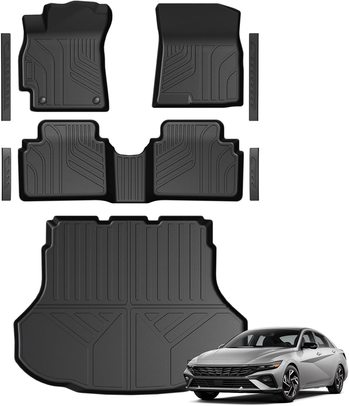 Floor Mats for Hyundai Elantra Gas 2021-2026, All Weather Floor Mats Trunk Cargo Liner and Door Sill Guards Accessories, Full Coverage Set (Not fit Hybrid Models)
