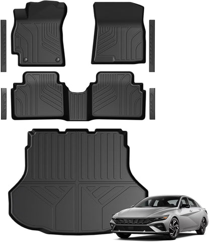 Floor Mats for Hyundai Elantra Gas 2021-2026, All Weather Floor Mats Trunk Cargo Liner and Door Sill Guards Accessories, Full Coverage Set (Not fit Hybrid Models)