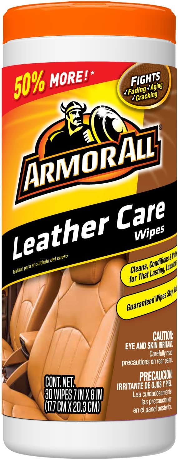 Armor All Car Interior Cleaner Leather Wipes - Cleaning for Cars & Truck & Motorcycle, 20 Count (Pack of 6), 10881
