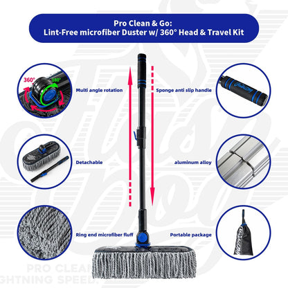 Flash Dog Car Duster Exterior & Interior Duster Aluminum Alloy Extendable Handle and Wax Cotton Strands Scratch-Free Cleaning for Cars, SUVs, RVs | Waterless Dust & Pollen Remover