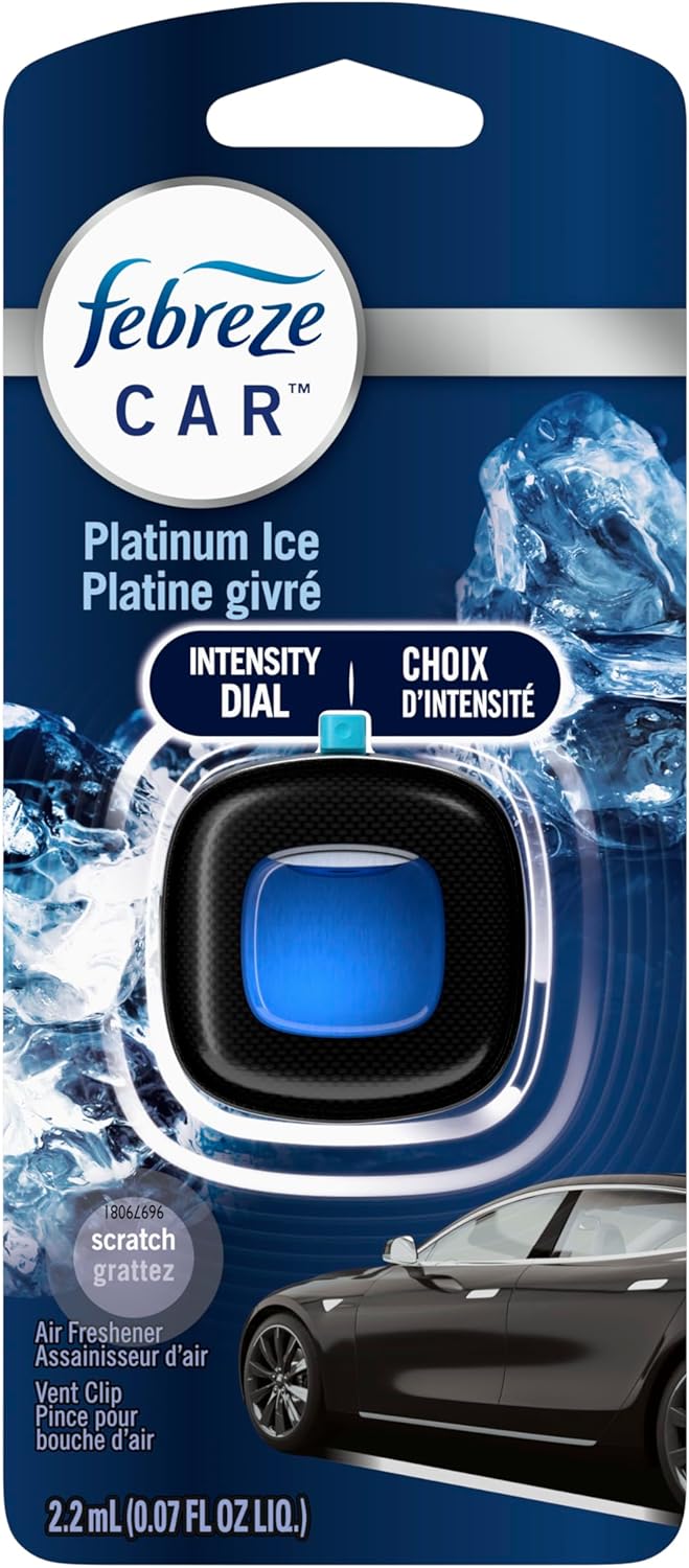 Febreze Car Air Freshener Vent Clip Platinum Ice Scent, .07 oz. Car Vent Clip, Pack of 4