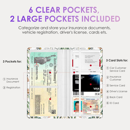 Car Registration and Insurance Holder，Colour Patterns Men Women Car License Document Registration and Insurance Card Holder