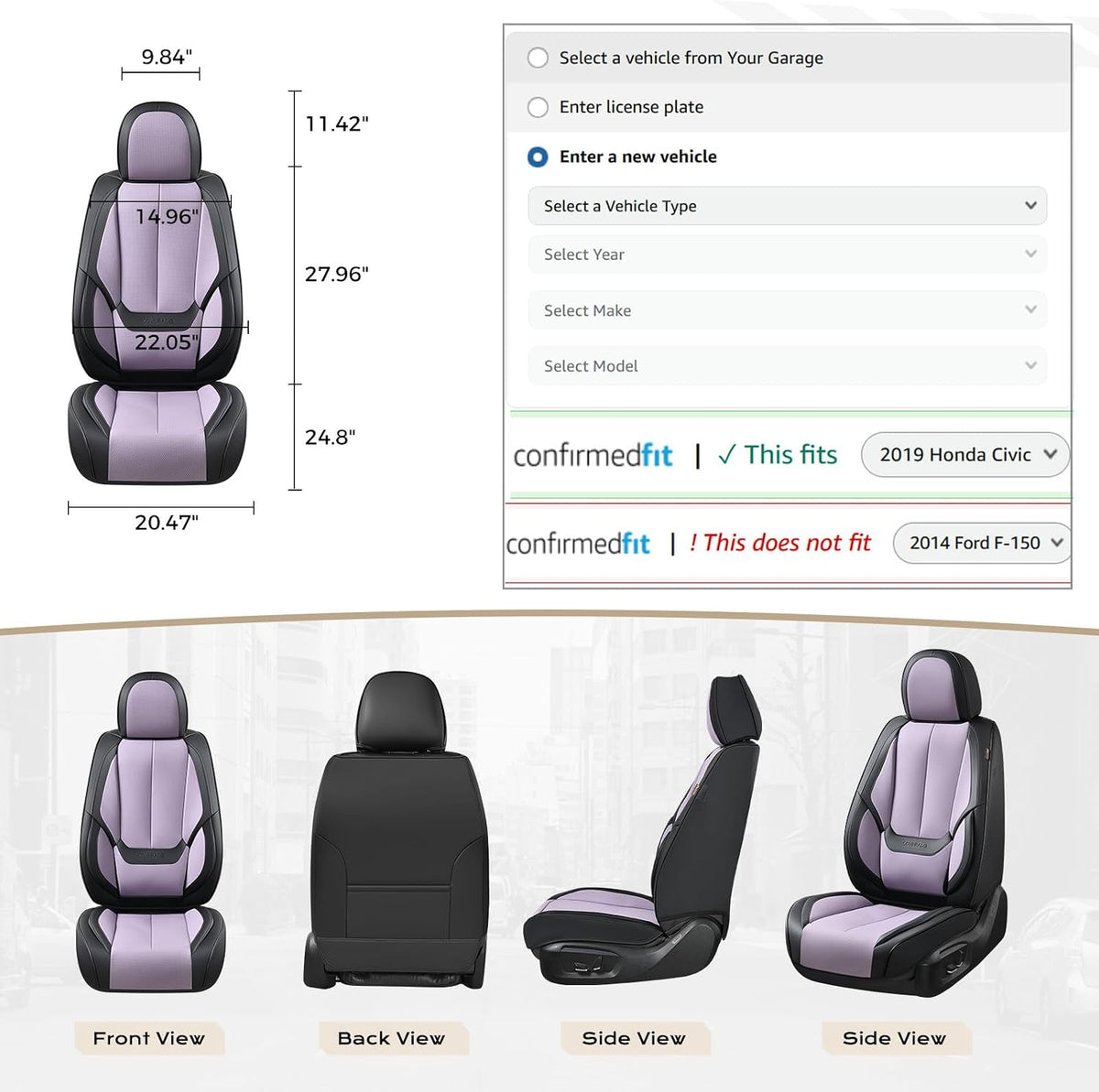 Coverado Seat Covers Full Set, Black Seat Covers for Cars 5 Seats, Car Seat Protector, Waterproof Nappa Leather Car Seat Cushion, Front and Rear Car Seat Cover Fit for Most Sedans SUV Pick-up Truck - Colors A