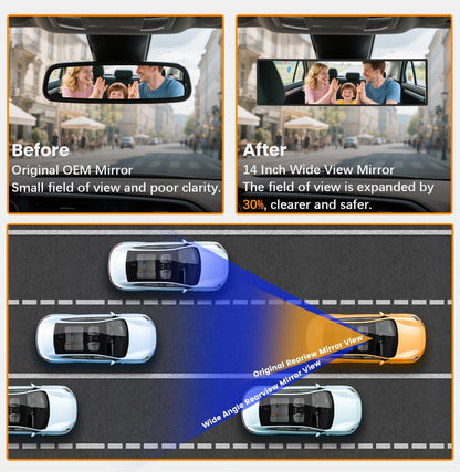 Rear View Mirror, Chrome Anti-glare Panoramic Rear Mirrors Universal 10 Inch Convex Car Interior Clip on Extra Big Wide Angle Rearview Mirror Extender to Reduce Blind Spot for Car SUV