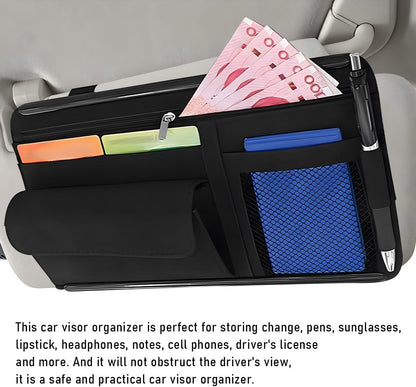 Yourkar Car Sun Visor Organizer, Soft Leather Surface Eyeglasses Note Card Holder Car Storage Bag, Scratch-Resistant Waterproof Auto Sunshade Organizer Bag, Car Accessories (Gray)