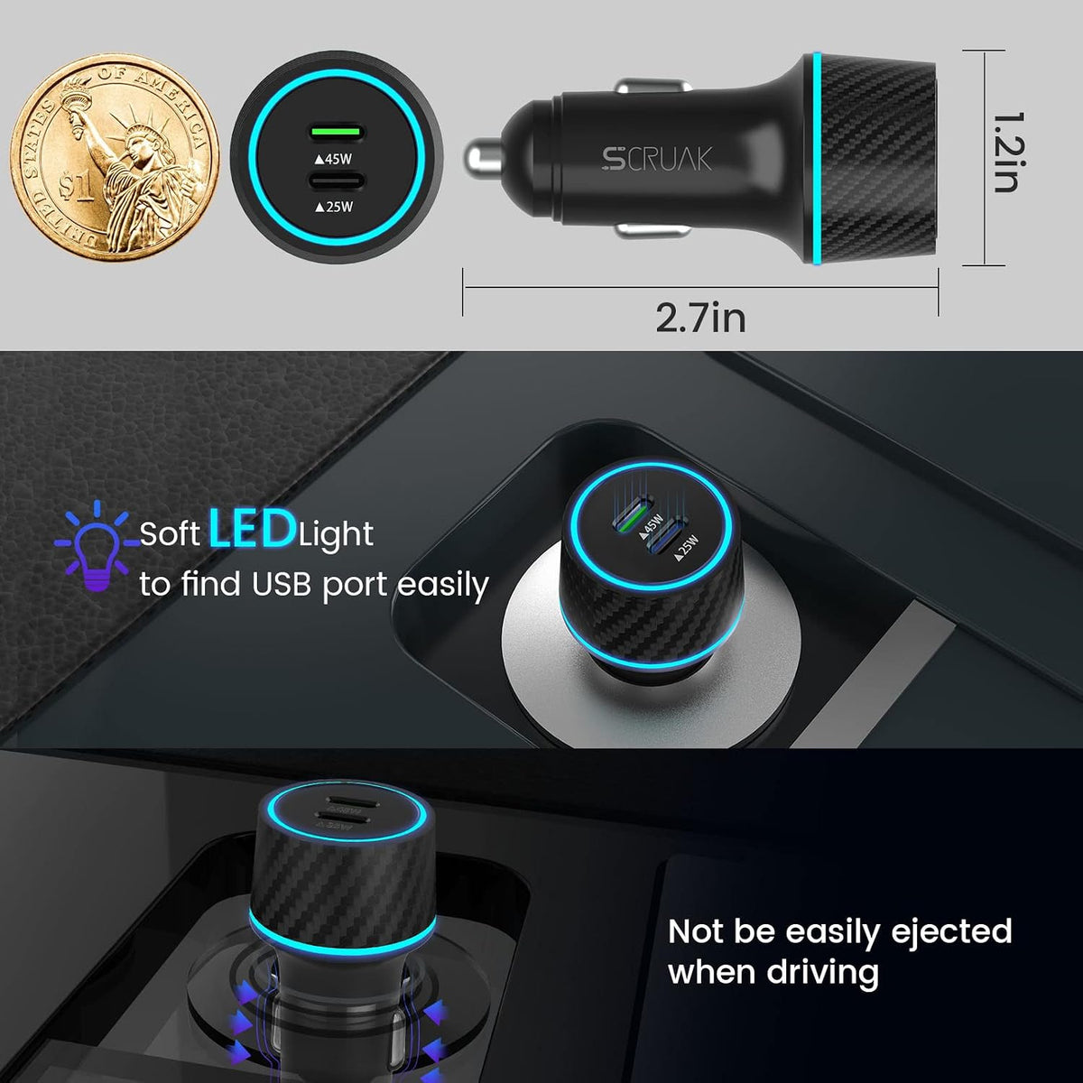 S24 S25 Ultra Charger Type C, SCRUAK 45W PPS Super Fast USB-C Wall/Car Charger for Samsung Galaxy S25 Ultra/S25+/S25/S24 Ultra/S24+/S23/S22/S20/Note 20/Note 10+(with 2X 3.3FT 5A Type C Cable)