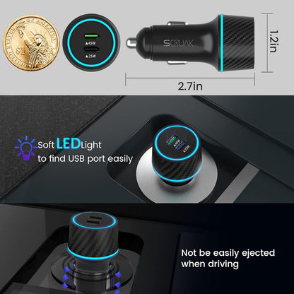 S24 S25 Ultra Charger Type C, SCRUAK 45W PPS Super Fast USB-C Wall/Car Charger for Samsung Galaxy S25 Ultra/S25+/S25/S24 Ultra/S24+/S23/S22/S20/Note 20/Note 10+(with 2X 3.3FT 5A Type C Cable)