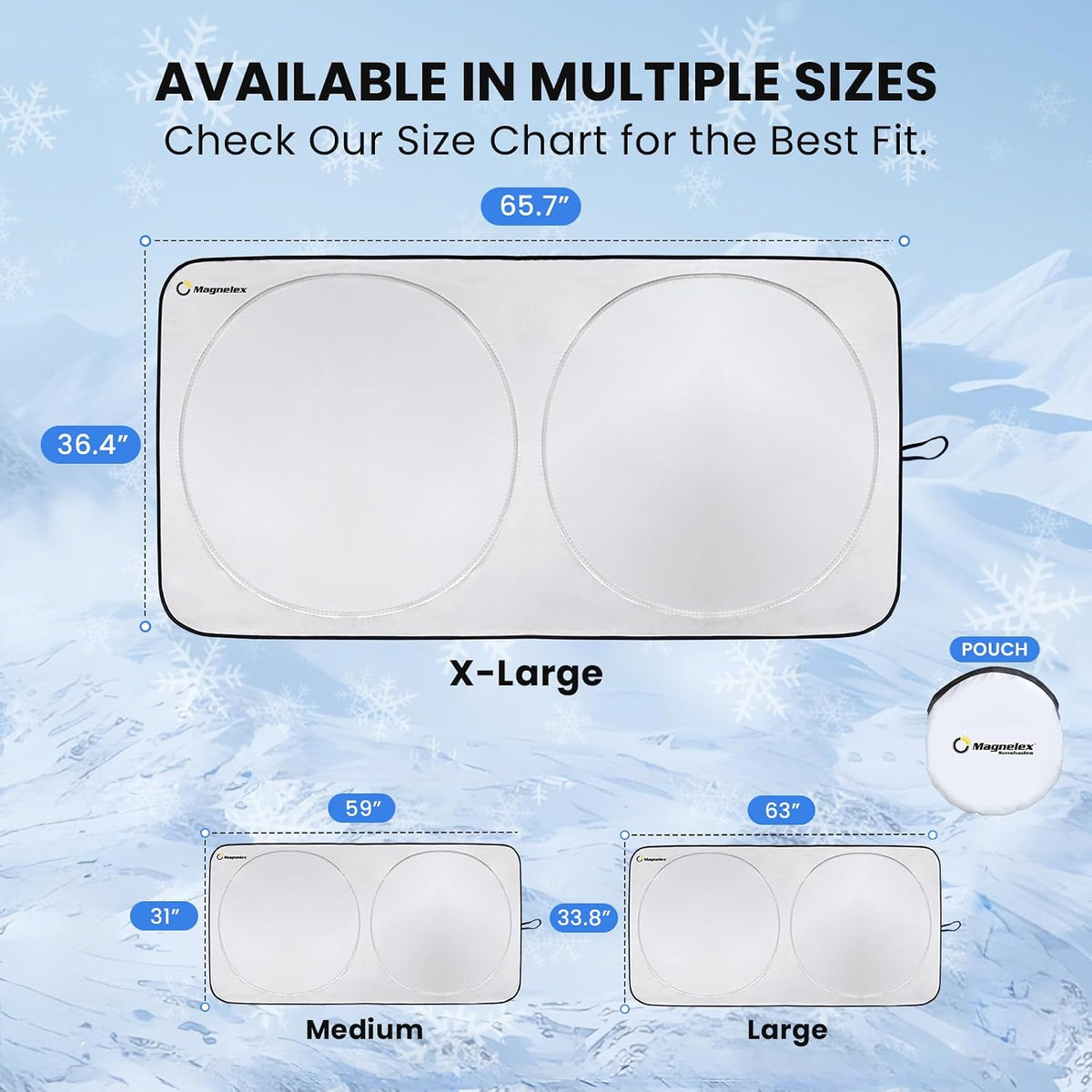 Magnelex Car Windshield Sunshade – Double-Layer Design for 2X Heat Blocking, Blocks UV Rays, Foldable Sun Shade for Cars, Trucks & SUVs, Keeps Interior Cooler, Medium (59 x 31 in)