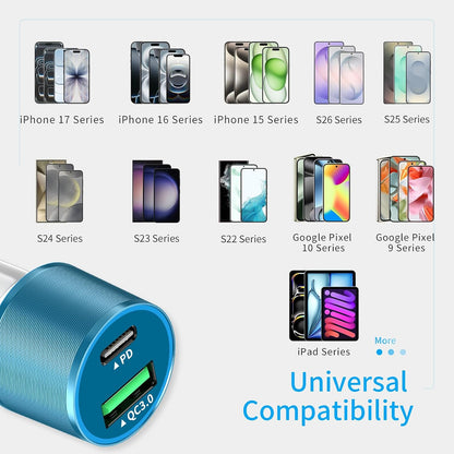 67.5W Car Charger USB C Super Fast Charging, 45W USBC & QC3.0 Port Plug for iPhone 17 Pro Max/Air/16/15/iPad, Samsung S26/S25 Android Cell Phone, Dual 12V Cigarette Lighter Adapter+ 3.3ft Type C Cable