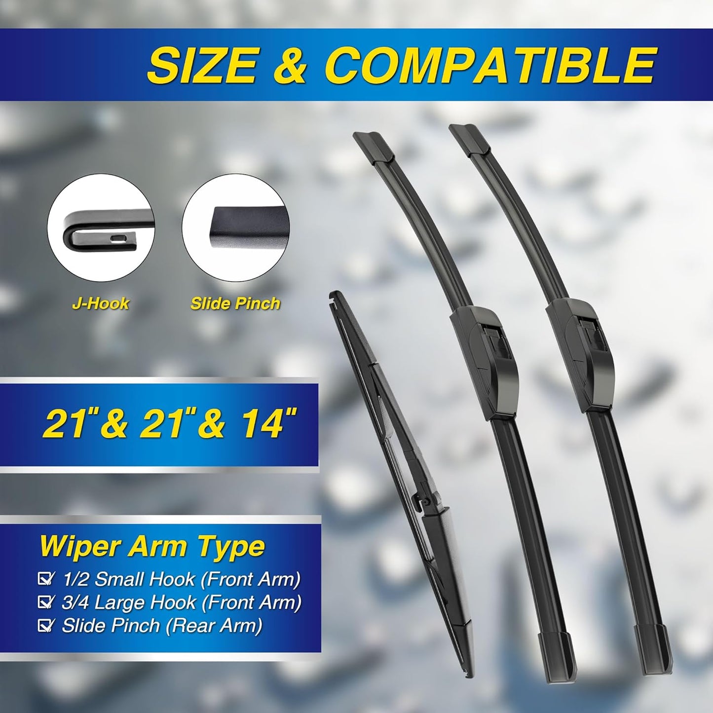 5 PLUS® Silicone Windshield Wipers Replacement for 2019-2024 Toyota RAV4/ 2006-2015 Mazda 5 Wiper Blades(Set of 3), Windshield Wiper Blades For My Car-26"/16"/12" - Colors A