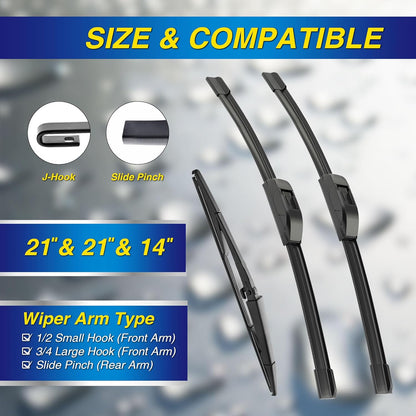 5 PLUS® Silicone Windshield Wipers Replacement for 2019-2024 Toyota RAV4/ 2006-2015 Mazda 5 Wiper Blades(Set of 3), Windshield Wiper Blades For My Car-26"/16"/12" - Colors A