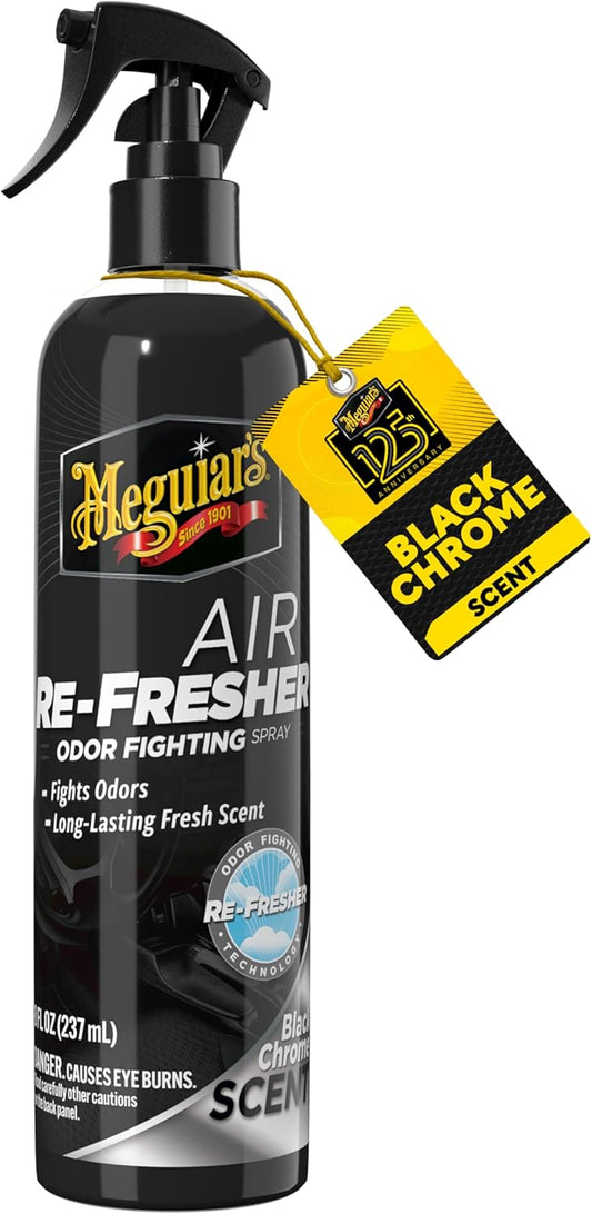 Meguiar’s Air Re-Fresher Odor Fighting Spray - Black Chrome Scent - Convenient Car Air Freshener that Instantly Fights Odors and Leaves Behind a Long-Lasting, Refreshing Black Chrome Scent, 8 Oz Spray