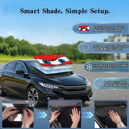 Car Windshield Sun Shade, Funny Cartoon Eyes Sun Visor for Car Windshield Universal Fits Sedan Compact Car Hatchback SUV, UV Heat Protection - 59 x 27.5