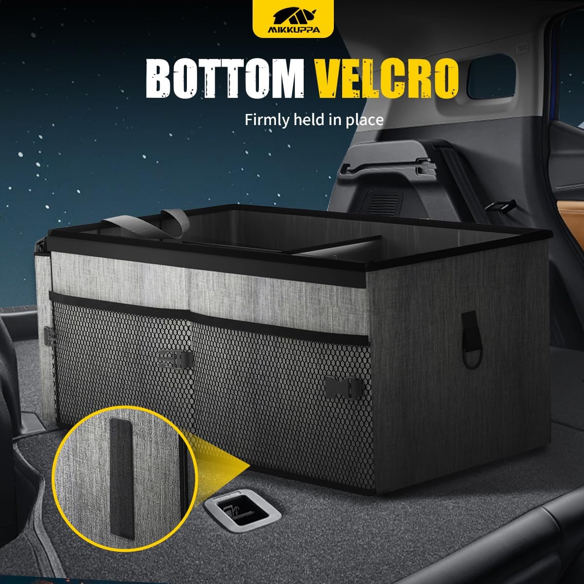 MIKKUPPA Car Trunk Organizer - 65L Collapsible Trunk Organizer with Lid, Sturdy Car Storage for SUV Auto Truck Van with Adjustable Straps and Non Slip Bottom (Black)