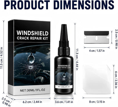 Windshield Crack Repair Kit, 2026 New Upgrate Windshield Repair Kit for Chips and Cracks with 30ml Glass Repair Liquid 1 Towel 1 Blade 5 Curing Films, Cracks Gone Glass Repair Kit (1 Black)
