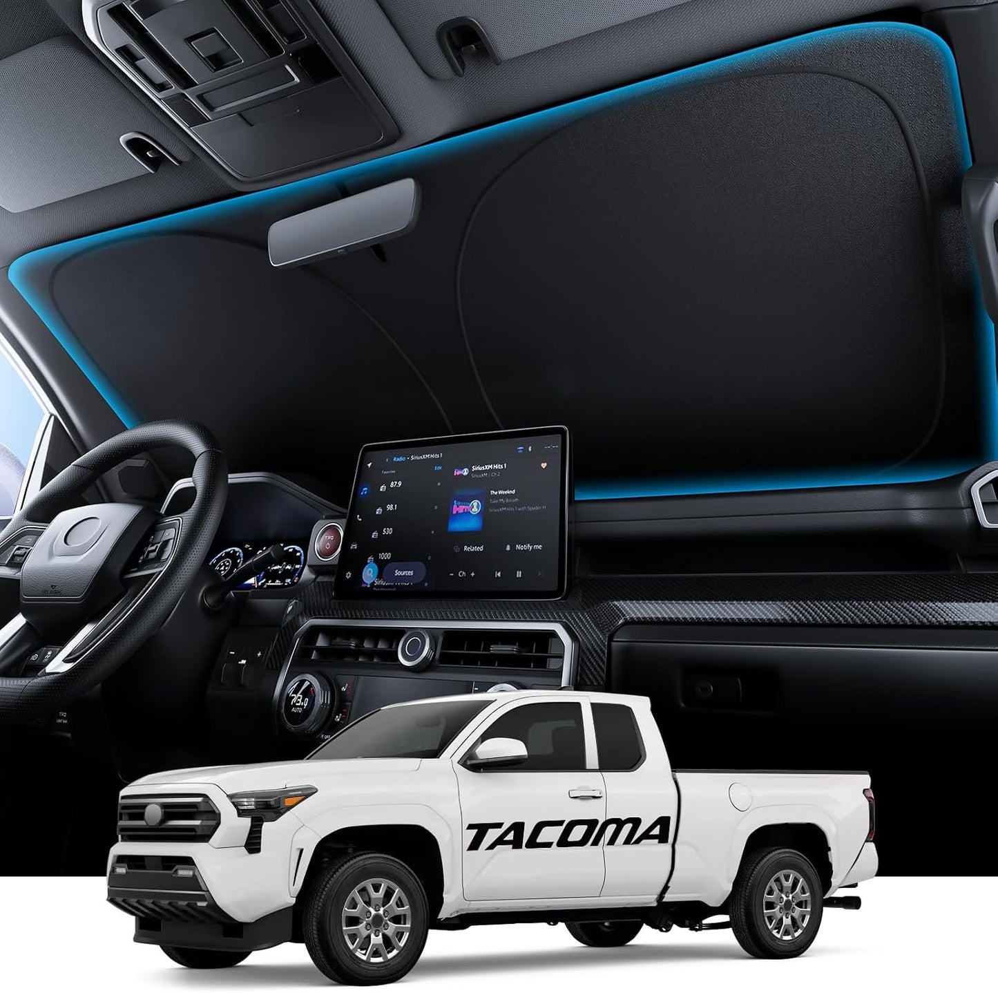 Wigoo Tesla New Model Y Accessories Windshield Sunshade [OEM Design, 100% Sun Blockage] Foldable Heat Insulation Sunshade with Storage Bag, for Model Y 2020~2026 (Juniper), Silver Coating - Colors A