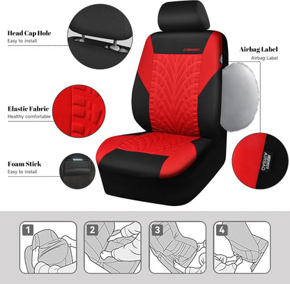 CAR PASS Car Seat Covers Full Sets, Front & Split Rear Bench for Car, 3D Tyre Embossed Automotive Interior Covers, Airbag Compatible, Quick Setup Universal Fit Seat Covers for Car, SUV(Charcoal)