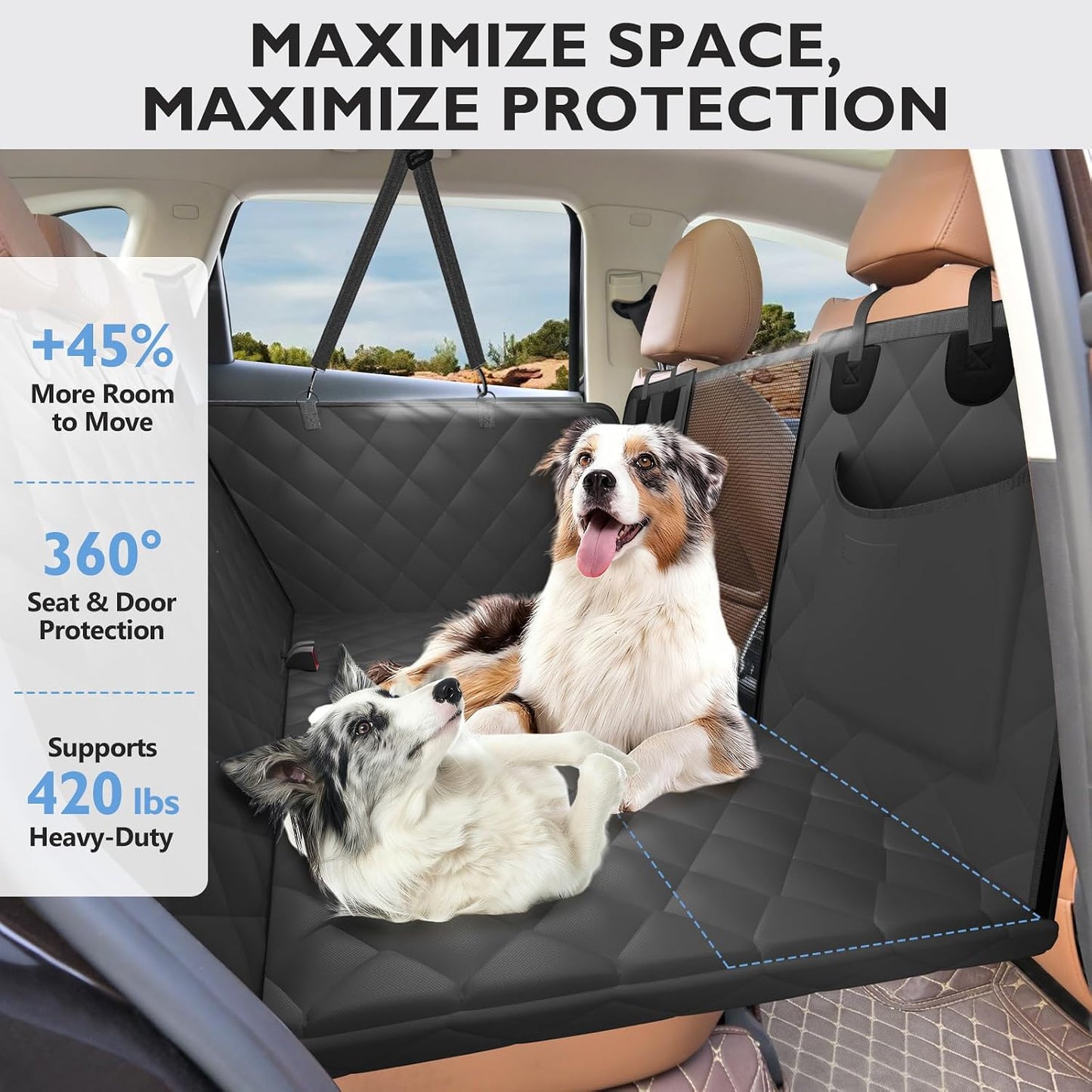 Back Seat Extender for Dogs-Large Space, Dog Car Seat Cover Hard Bottom Holds 420lbs, Sturdy Backseat Extender for Dogs,Upgraded Waterproof Pet Car Bed Dog Hammock for Car, SUV,Truck, Black