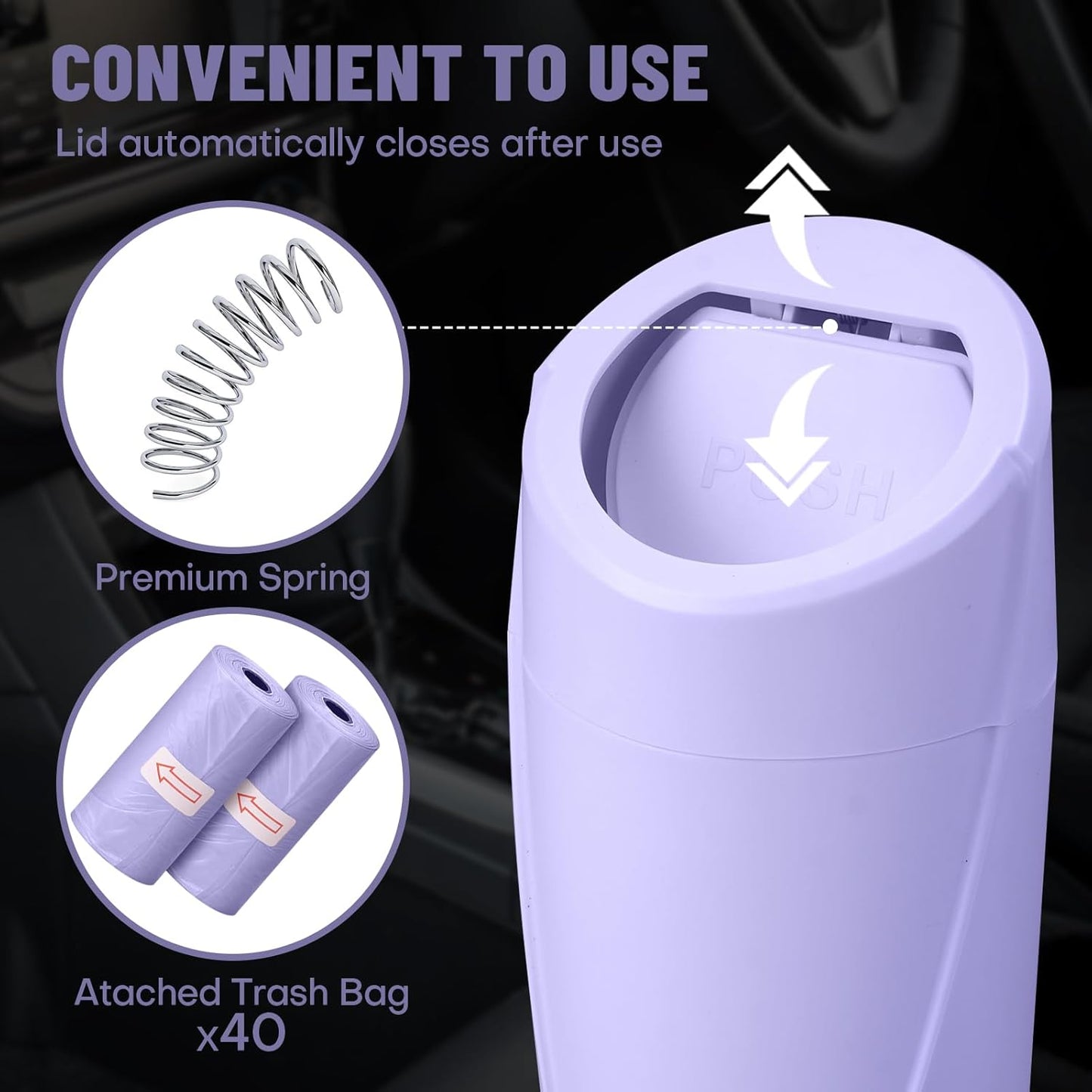 Car Trash Can Bin with Lid - Car Garbage Can Cup Holder - Pink Mini Leakproof Vehicle Garbage Bin with 20pcs Trash Bags - Automobile Organizers and Storage for Front Back Seat Accessories