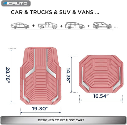 PIC AUTO Heavy Duty Rubber Floor Mats, Purple Aluminum Film Car Mats Set, Front and Rear Car Mats with Anti-Slip Backing, All Weather Protection, Trim-to-Fit for Automotive SUV, Sedan, Van