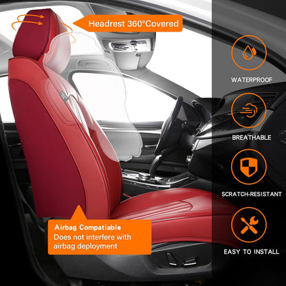 MINGBRON Car Seat Cover Full Set, Leather Car Seat Cover, Waterproof Seat Covers, Car Seat Cushion, Nappa Leather Seat Covers Car Seat Protector Universal Fit Most Cars Black