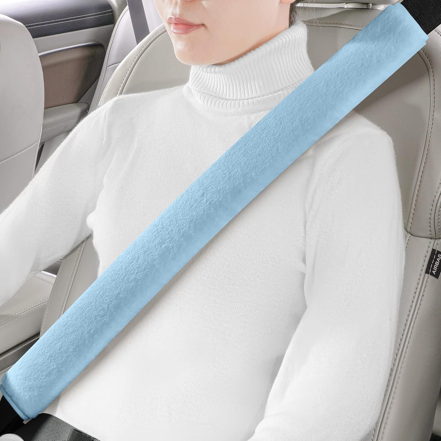 LACDL Extra Long Seatbelt Cover Super Soft Furry for Adults Kids Women & Men, Thick Plush Full Car Seat Belt Strap Cushion, Fluffy Shoulder Pad Protector, Auto Interior Accessories, 1pc, Black, 15.5in