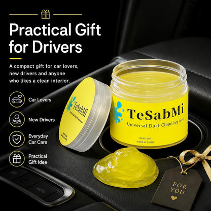 TeSabMi Car Cleaning Gel, Reusable Cleaning Putty & Dust Slime for Air Vents, Dashboard Gaps, Cup Holders, Console Buttons, Vehicle Interior Detailing Accessories, Yellow, 160g