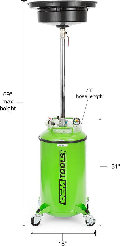 OEMTOOLS 87042 18 Gallon Portable Oil Lift Drain, Waste Oil Drain with Steel Waste Oil Container, Oil Changing, Oil Dolly for Motor Oil Drain, Funnel Drain