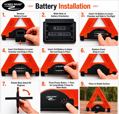 Lumen Wand Reflective Warning Triangle with LED Lights for Road Safety Metal Base | Internal LED with External Reflectors Emergency Triangle for Car Breakdowns