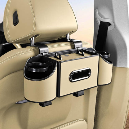Back Seat Car Organizer,4 in 1 Multifunctional Car Back Seat Storage Box with Drink Cup Holder Tissue Box, for Hold Phone,Snacks, Drinks, Handbag-Black