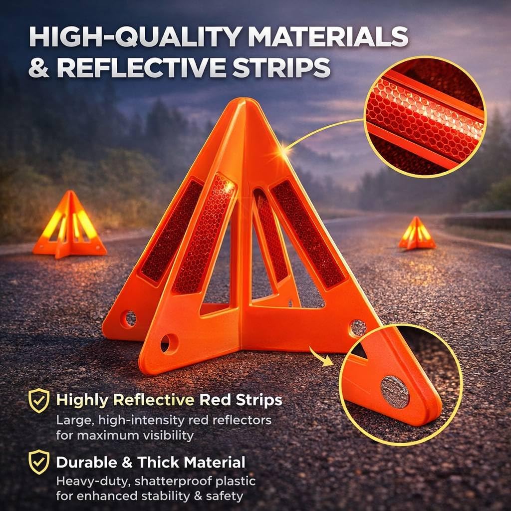 Safety Triangles for Vehicles, 6 Set Emergency Warning Reflective Triangles, Modular Two-Piece Design, High Visibility Roadside Safety Triangles for Car, Truck, SUV