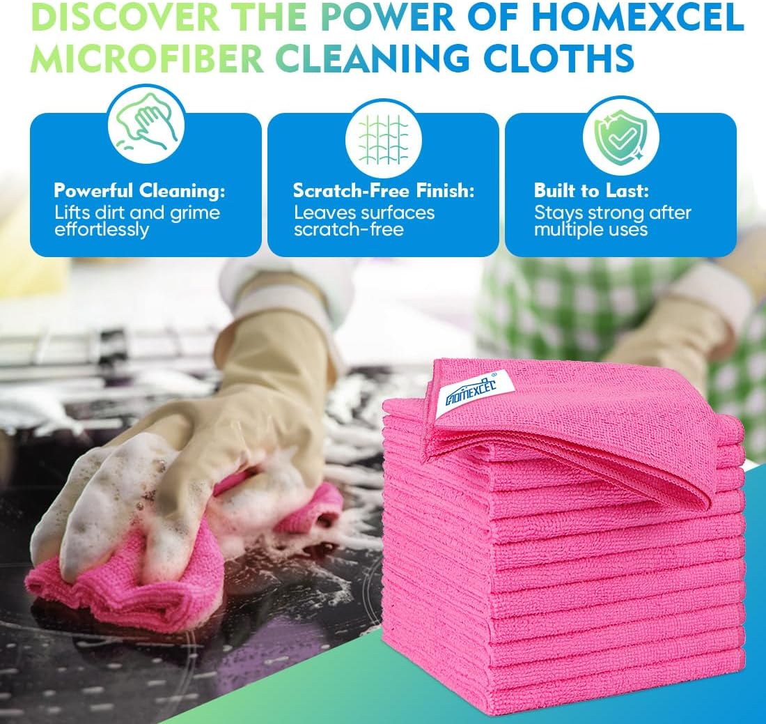HOMEXCEL Microfiber Cleaning Cloth 12 Pack, 12.5 x 12.5 inch Microfiber Towels for Cars, Ultra Absorbent Washing Cloth, Lint Free Streak Free Cleaning Rags for Car, Kitchen, and Window (Grey)