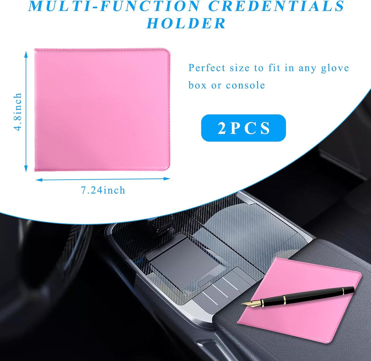 Kewucn 1 PC Car Registration Insurance Holder, Essential Auto Card Glove Box Organizer, Vehicle Interior Accessories Perfect for Most Car, Truck, SUV (10.55''×4.8'', Pink)