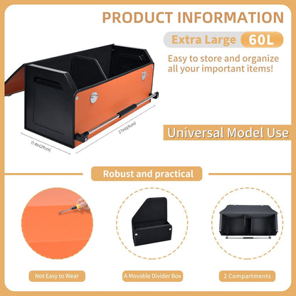XCF Car Trunk Organizer, Leather Trunk Organizer for SUV with Lid and Sturdy Handle Car Storage Organizer (Black, 20.47 x 11.42 x 12.2in)