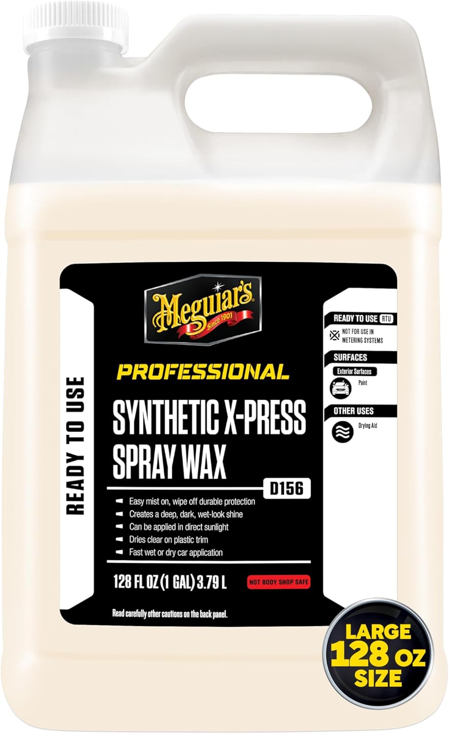 Meguiar's D15601 Synthetic X-Press Spray Wax for Car Detailing, Creates a Deep Shiny Look, Can Be Applied to Wet or Dried Paint and In Direct Sunlight, Moisture Rolls Off Waxed Paint, 1 Gallon