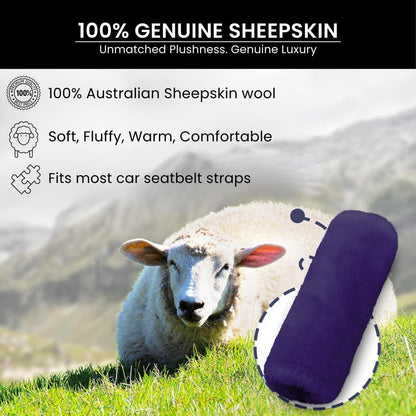 Andalus Brands 2 Pack Genuine Merino Wool Sheepskin Seat Belt Cover – Soft Shoulder Pad, Neck Cushion Protector – Authentic Car Accessories (Pearl)
