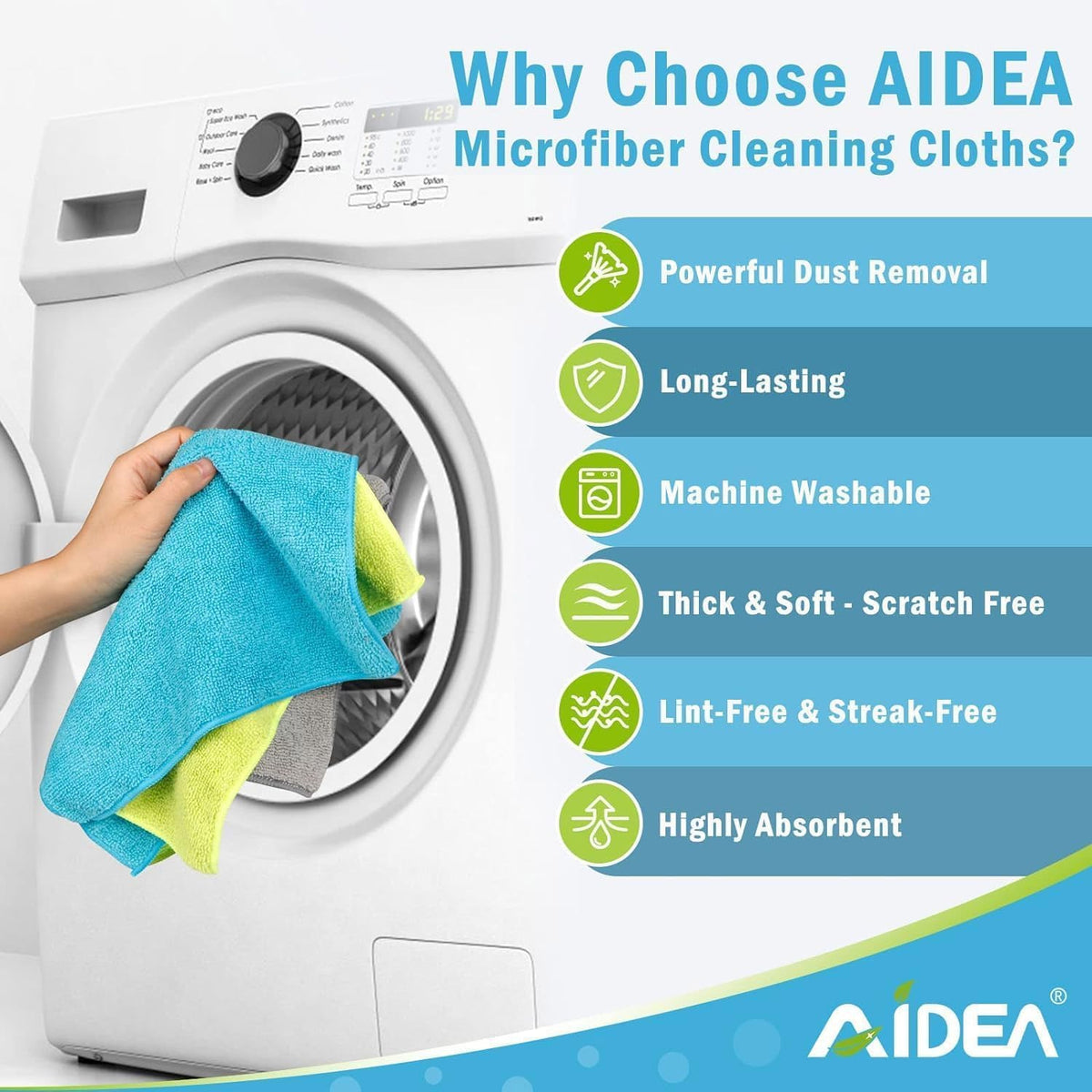 AIDEA Microfiber Cleaning Cloth-12PK, Soft Microfiber Towels for Cars, Absorbent Cleaning Rags, Lint-Free Streak-Free Wash Cloths for House, Kitchen, Window(12in.x12in), Black