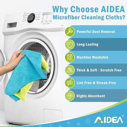 AIDEA Microfiber Cleaning Cloth-12PK, Soft Microfiber Towels for Cars, Absorbent Cleaning Rags, Lint-Free Streak-Free Wash Cloths for House, Kitchen, Window(12in.x12in), Black