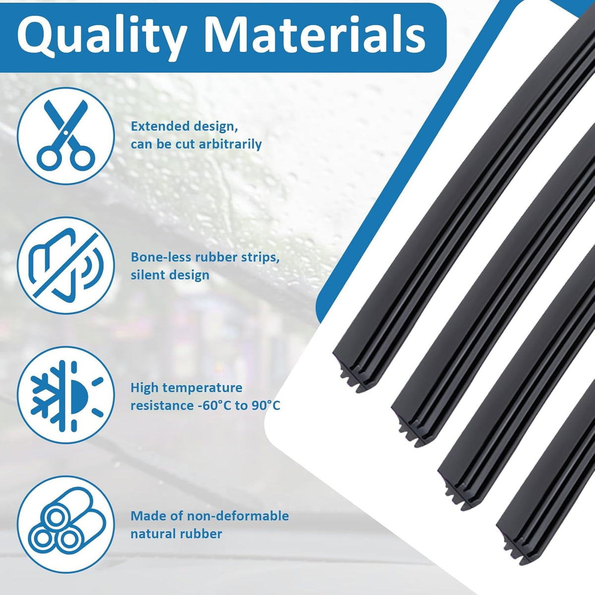 BFXM 4Pcs Wiper Blade Refill, 28 inch DIY Adjustable Universal Replacement Wiper Blade Refill Replacement for Front and Rear Windshield Wiper Baldes Rubber Strip for Car, Truck, SUV