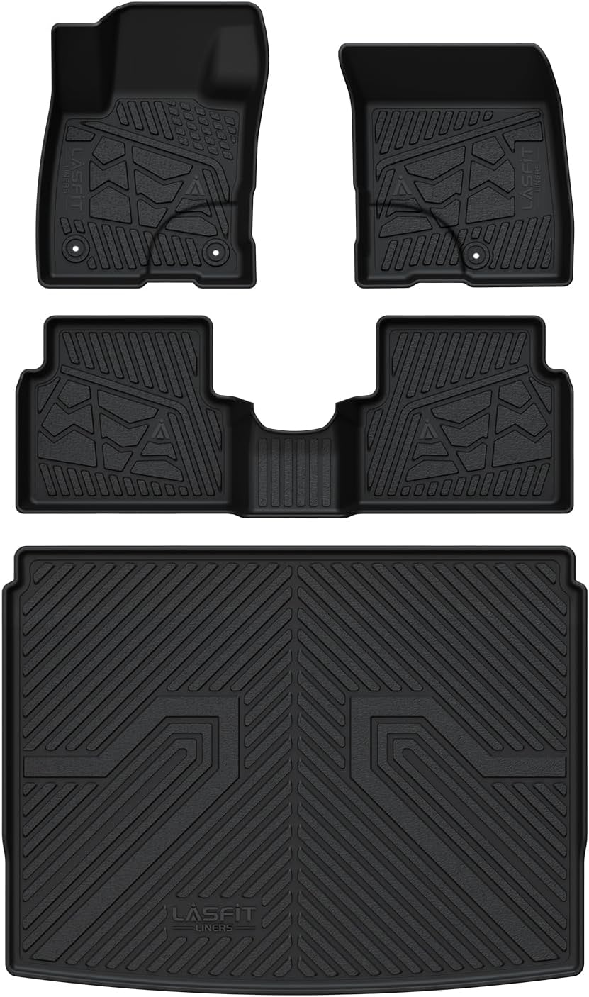 LASFIT Floor Mats for Ford F-150 2021-2026 | F150 Lightning 2022-2025 SuperCrew (Rear w/Fold Flat Storage) Carpet Floor All Weather Car Liners TPE Truck Mats - 1st and 2nd Row, 3pcs Black