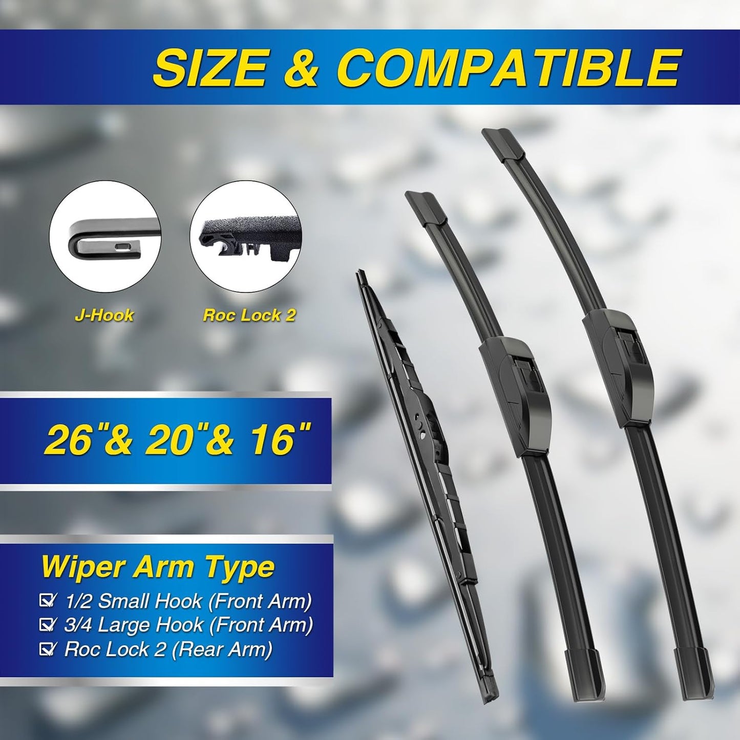 5 PLUS® Silicone Windshield Wipers Replacement for 2019-2024 Toyota RAV4/ 2006-2015 Mazda 5 Wiper Blades(Set of 3), Windshield Wiper Blades For My Car-26"/16"/12" - Colors A