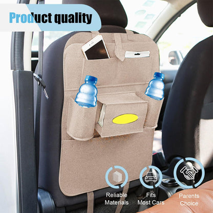 LAINLOY Felt Car Seat Back Organizer, Kick Mats Car Back Seat Protector for Kids, 6-Pocket Storage for Tissue, Box, Pen, Toy, Automobile Road Trip Accessories for SUV, RV, Truck (Black)