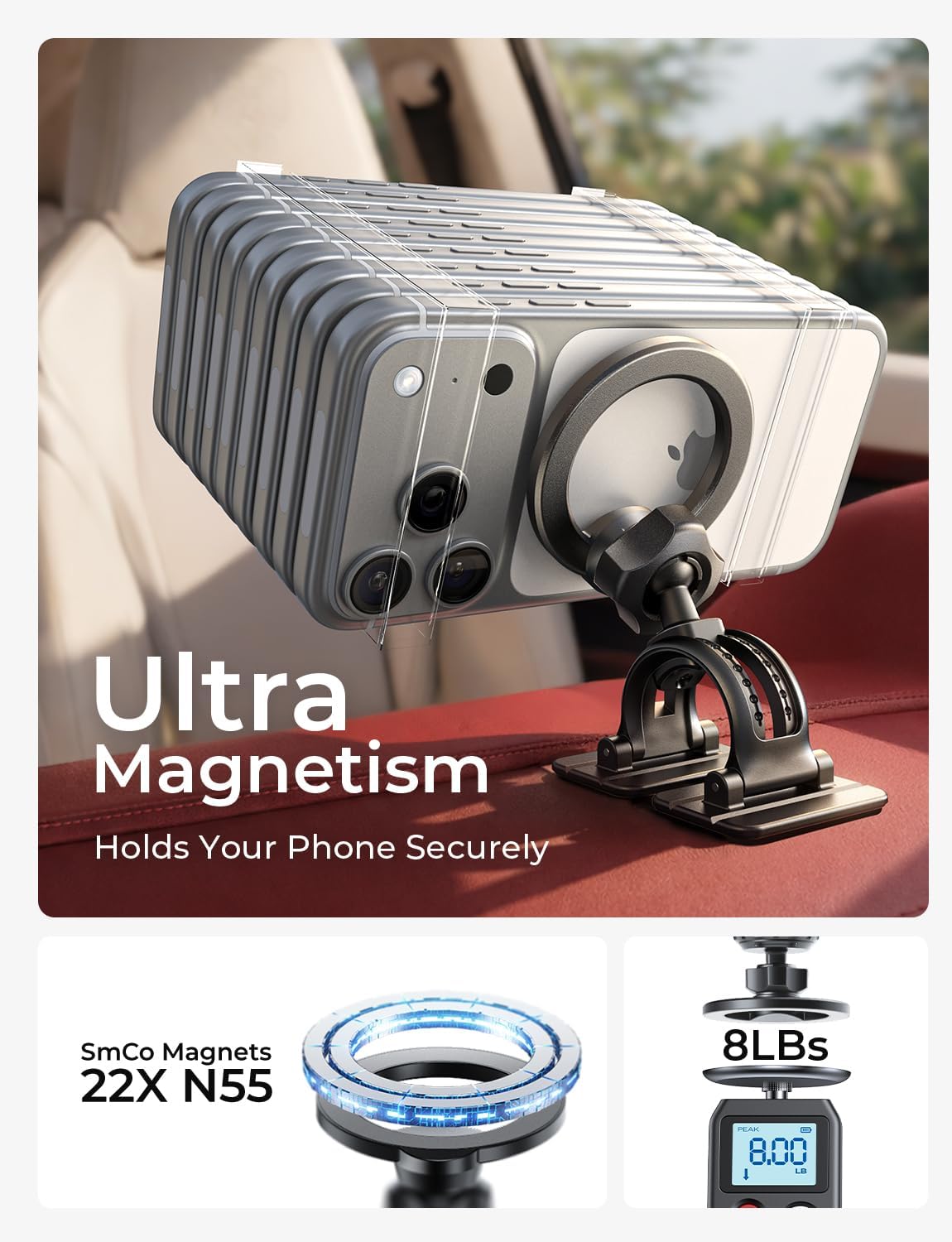 LISEN for MagSafe Car Phone Mount -Strong Magnets Magnetic Phone Holders for Your Car 2-in-1 Vent Dashboard Magnet Cell Phones Holder Mounts Car Accessories Gitfs for Men Women fit iPhone, Black | Dash Accents