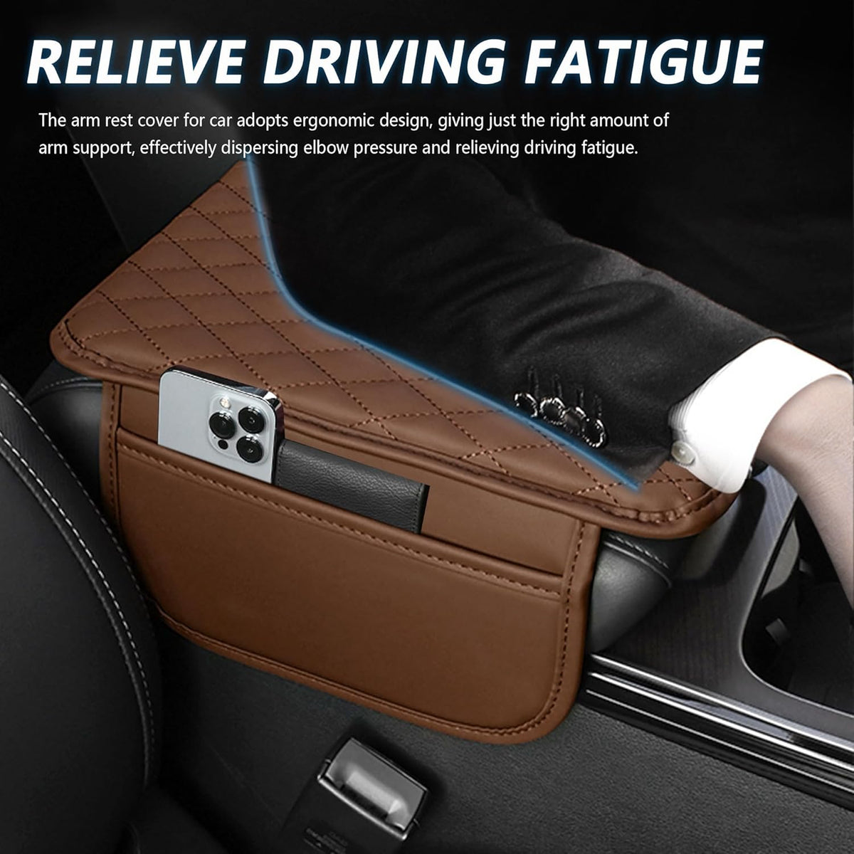 Stacool Upgraded Car Center Console Cover,Microfiber Leather Car Armrest Cover Cushion with 2 Storage Bags,Universal Car Armrest Storage Box (Black)