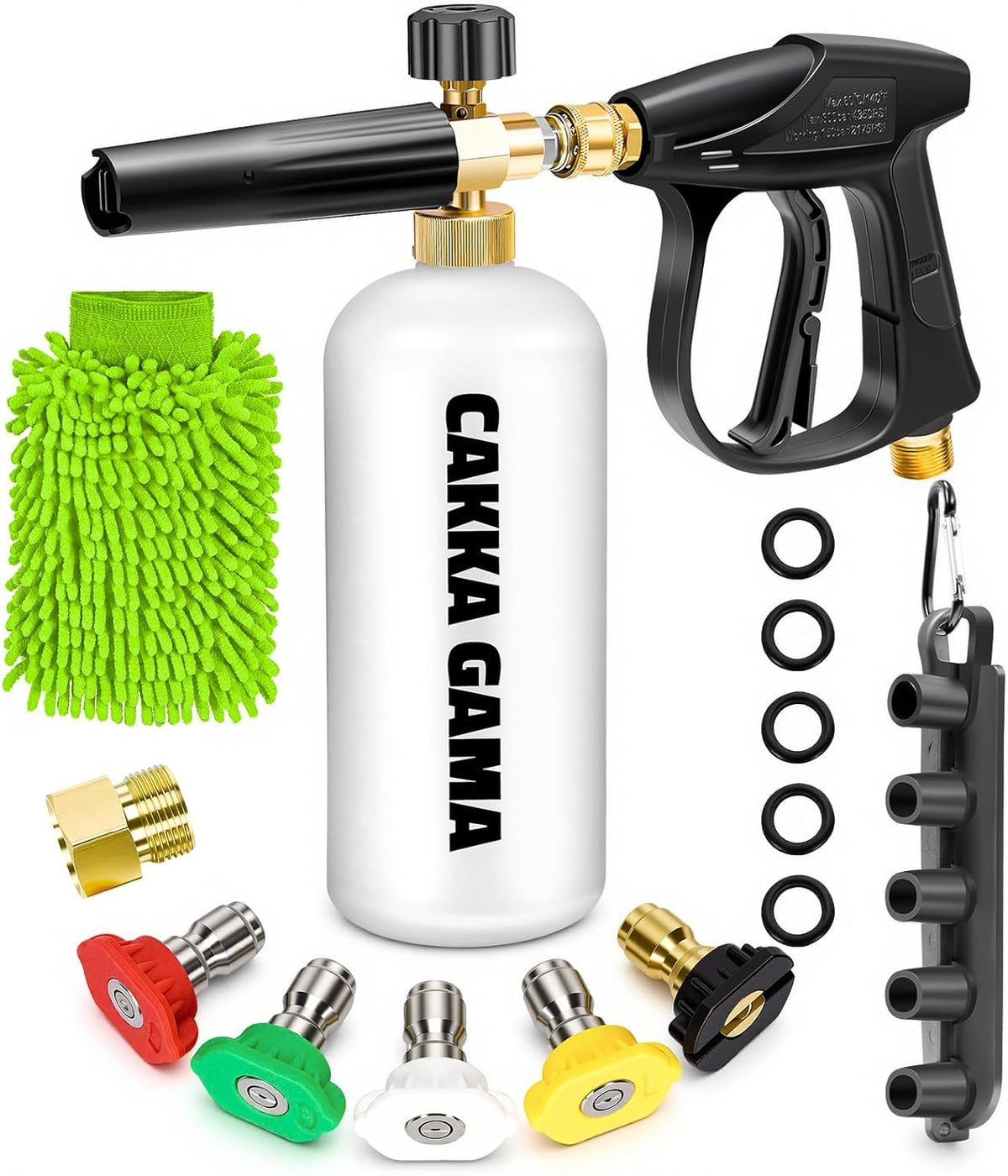 Foam Cannon for Pressure Washer, Industrial Car Wash Foam Sprayer with 1/4 Inch Quick Connector, Adjustable Soap Cannon with 5 Pressure Washer Nozzle Tips for Car Detailing, 1 Liter